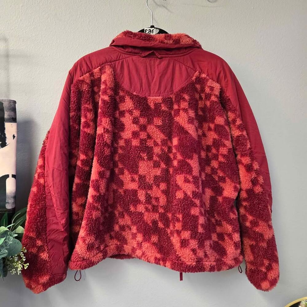 JoyLab Fleece Checkered Full Zip Sherpa Jacket Red Orange Large - Picture 5 of 5